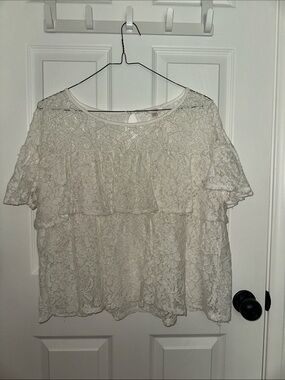 Lauren Conrad Women's Lace Ruffle Short-Sleeve Top — Cream